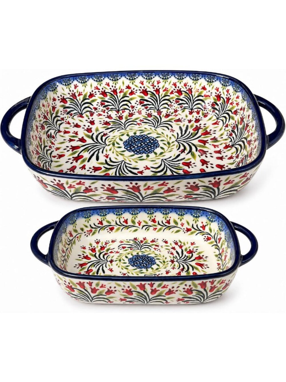 Hand-Painted Ceramic Baking Dish Set - 2-Piece Polish Pottery Style Cookware